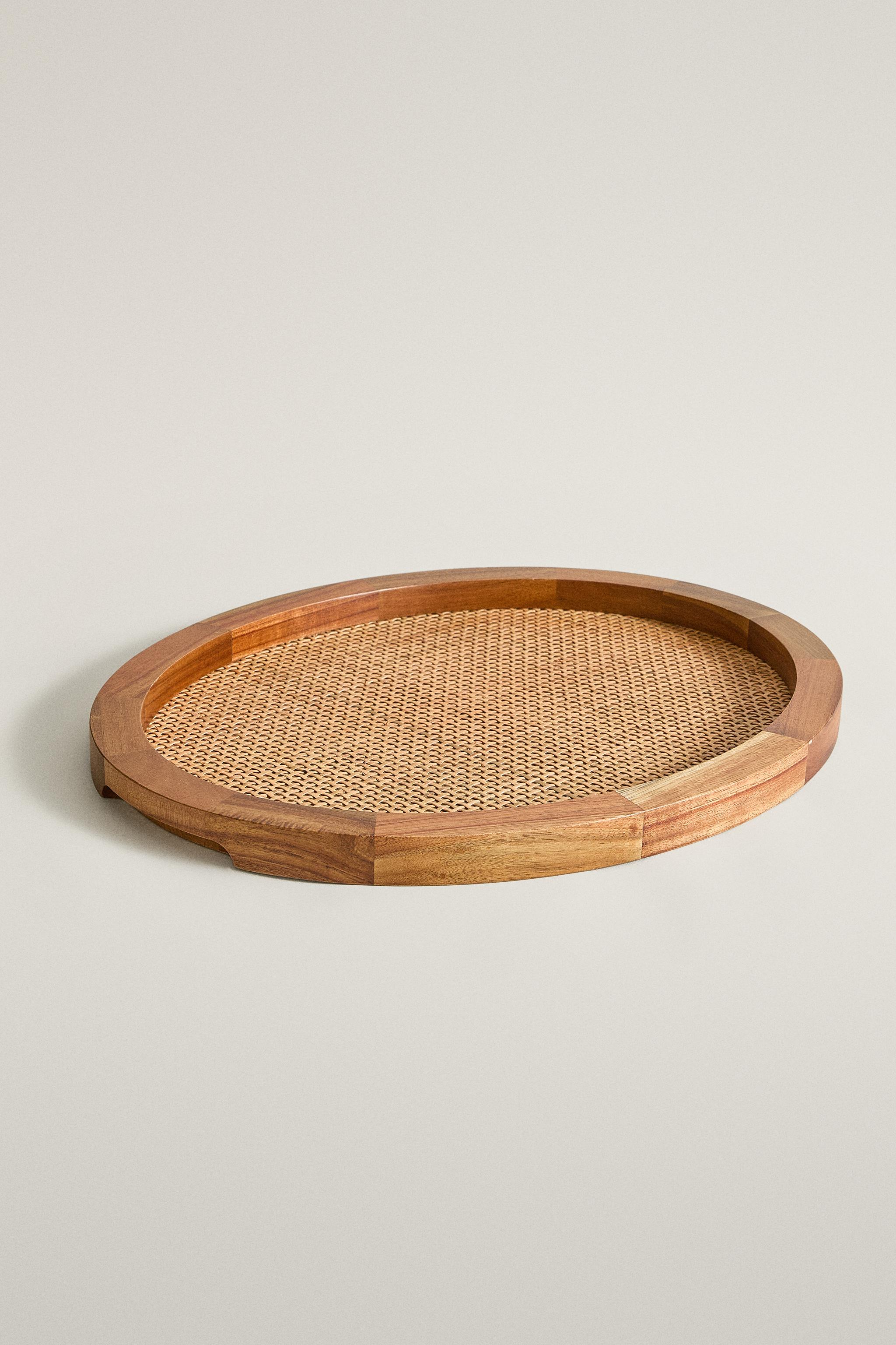 OVAL WOOD RATTAN TRAY