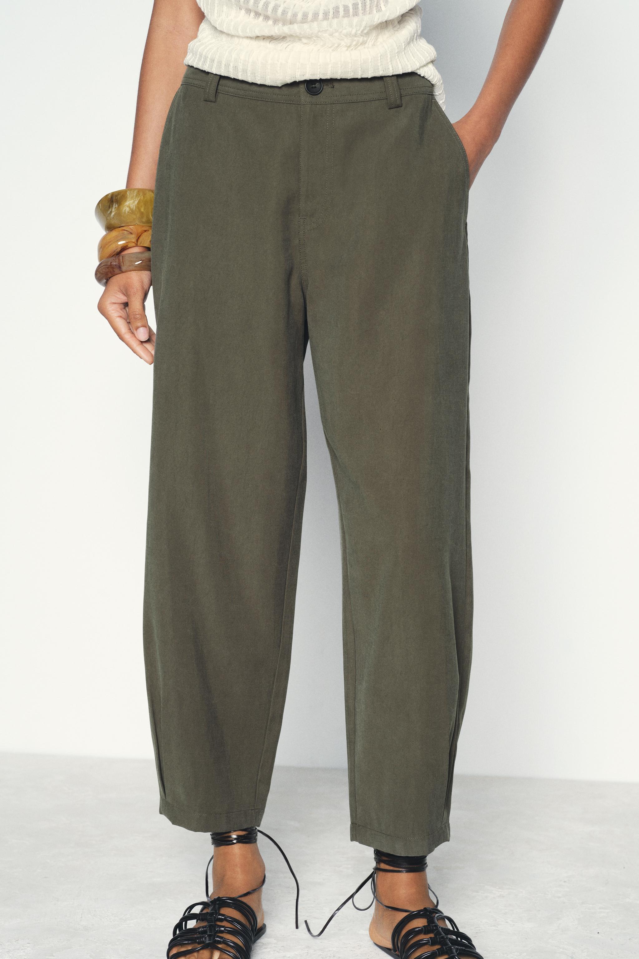 Zara Chino Pants with Pleated Hems Khaki Women