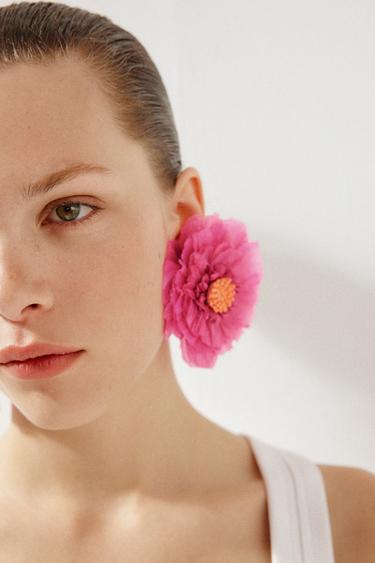 RAFFIA FLOWER EARRINGS - Pink by Zara - Image 0
