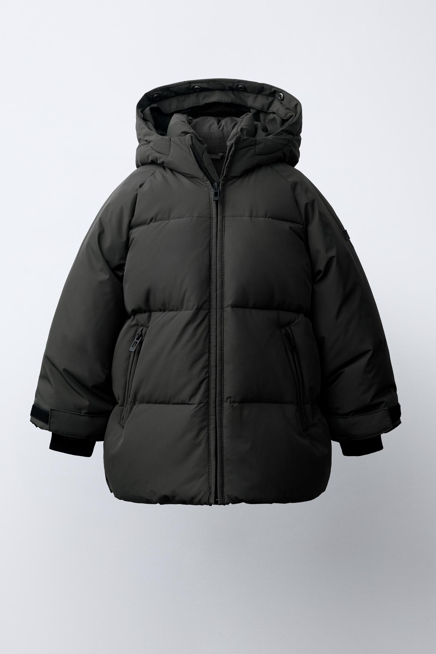 Детские худи Zara 50/50 Down & Feather Faux Fur Water-Repellent and Windproof Puffer Jacket, цвет: Чёрный — фото 3