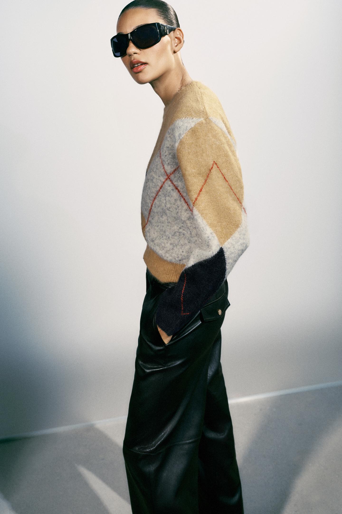Женский свитер Zara Argyle Knit, цвет: Разноцветный — фото 4