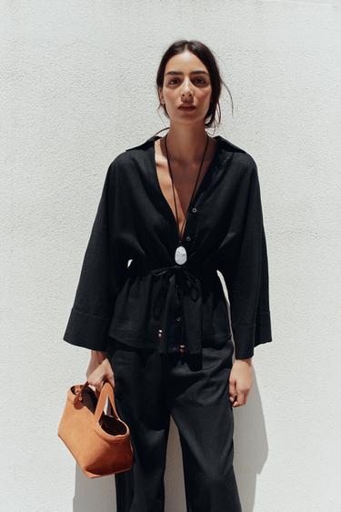 SAFARI LINEN BLEND SHIRT - Black by Zara - Image 1