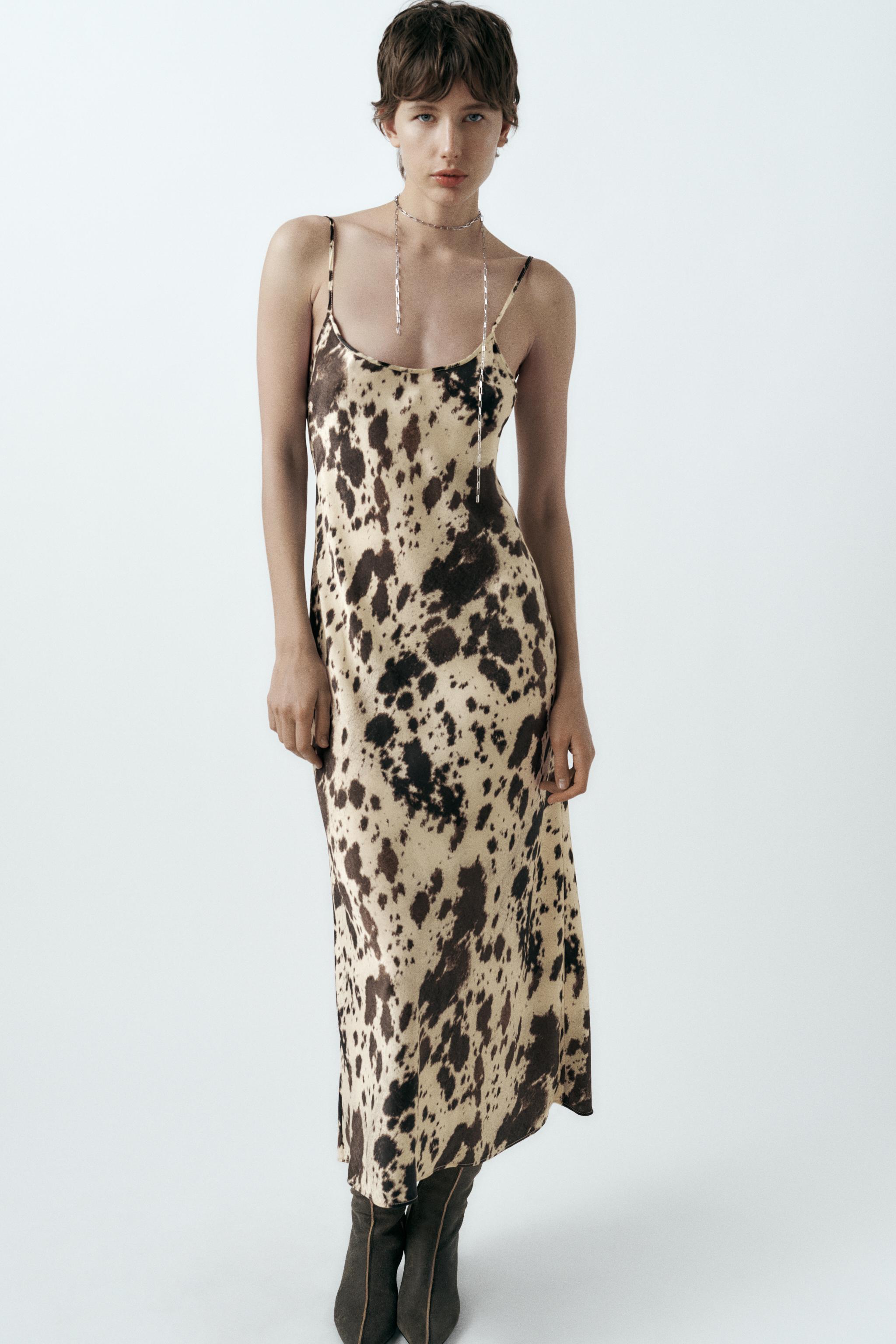 Zara, Dresses, Zara Beige And Black Polka Dot Wrap Silk Dress Size S Nwot