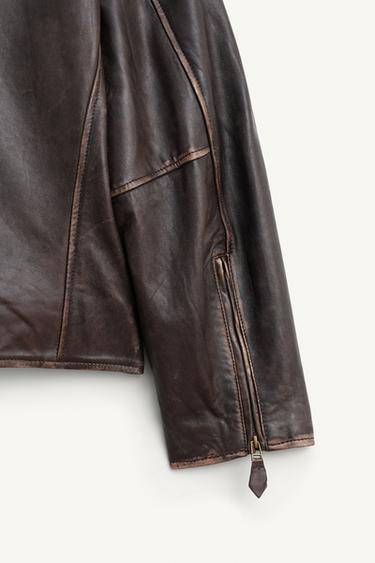 BLOUSON EN CUIR AVEC CEINTURE ÉDITION LIMITÉE - Marron foncé de Zara - Image 9