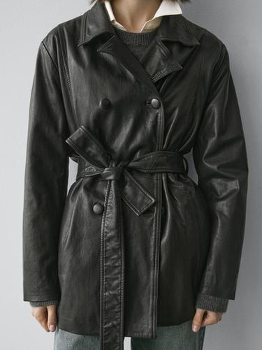 Zara Nappa leather jacket with belt detail - Black