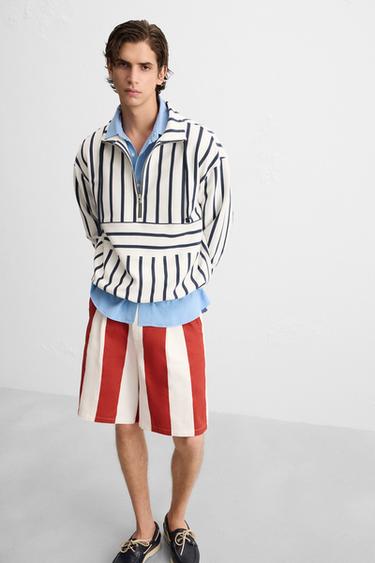 STRIPED QUARTER-ZIP SWEATSHIRT - White / Navy by Zara - Image 4
