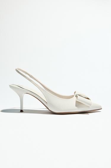 FAUX PATENT SLINGBACK HEELS WITH BOW - White by Zara