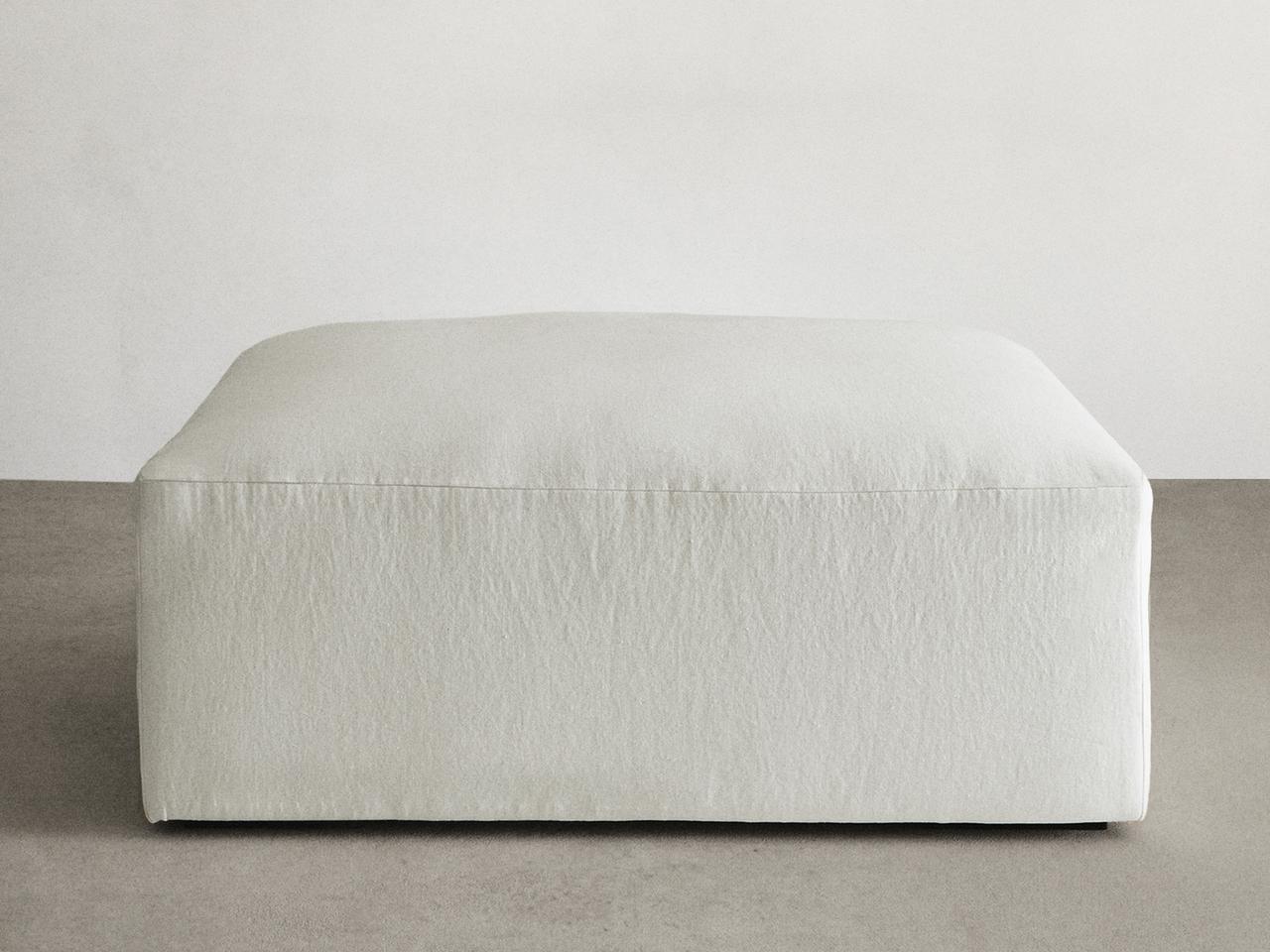 WASHED LINEN POUF — Oyster-white