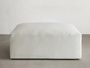 WASHED LINEN POUF — Oyster-white 1