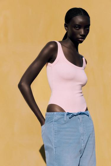 Zara RIBBED BODYSUIT - Pink
