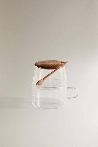 BOROSILICATE AND WOODEN SUGAR BOWL AND JUG SET - 990 الخاص بـ Zara