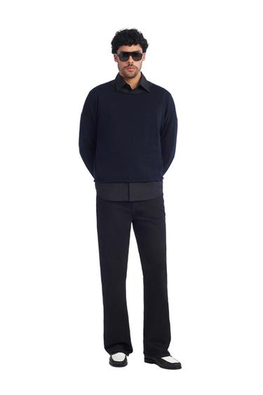 CROPPED FIT LINEN - WOOL SWEATER - Navy blue by Zara - Image 0