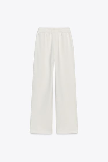 Zara WIDE LEG FLEECE PANTS - Ecru
