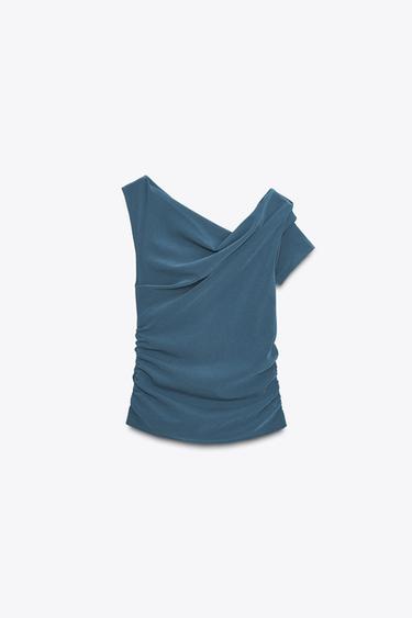 TOP ASIMÉTRICO FRUNCES - Azul medio de Zara
