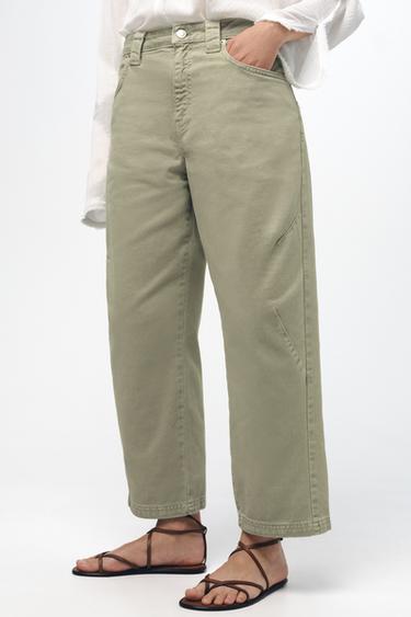 JEANS ZW COLLECTION BARREL CROPPED TIRO MEDIO - Khaki de Zara