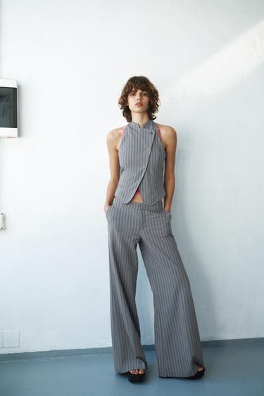 STRIPED DOUBLE-BREASTED WAISTCOAT - Blue / Grey by Zara