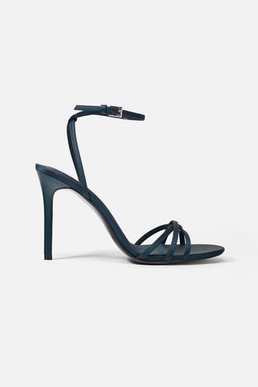 SATIN STRAPPY HEELED SANDALS - Bluish by Zara