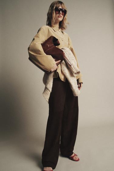 Zara SUEDE LEATHER JACKET ZW COLLECTION LIMITED EDITION - Butter