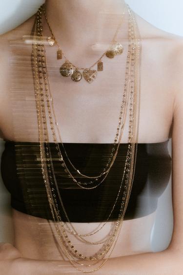 PACK OF 3 CHAIN BEAD CHARM NECKLACES - Aged gold by Zara - Image 2