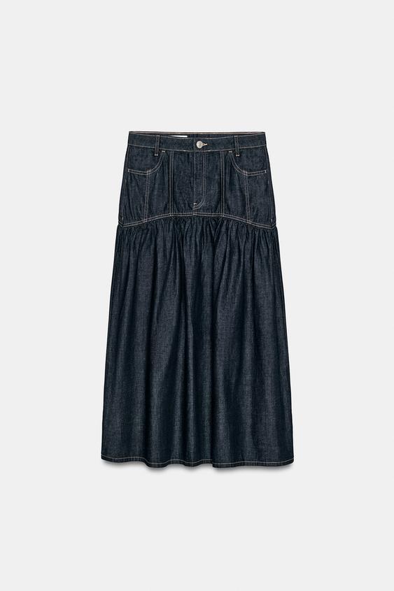 FALDA MIDI DENIM - Índigo oscuro de Zara - Imagen 0