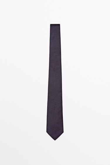 Zara 100% silk micro-polka dot tie - white - Image 0