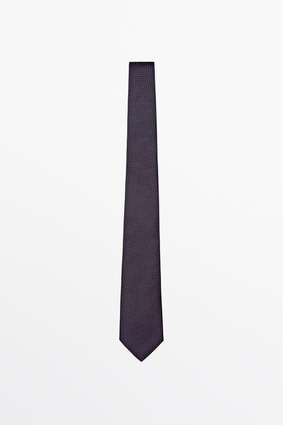 Zara 100% silk micro-polka dot tie - white - Image 0