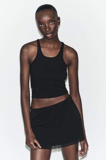 MINI JUPE STRETCH DENTELLE - Noir de Zara - Image 2