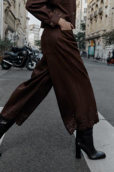 Zara DIE-CUT HEM FAUX SUEDE CULOTTES - Brown