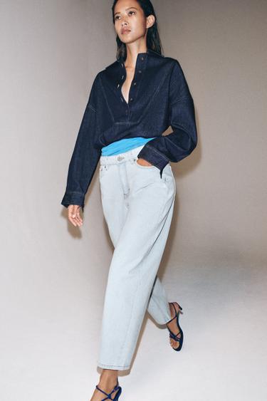 Zara ZW COLLECTION MID-RISE TAPERED JEANS - Light blue