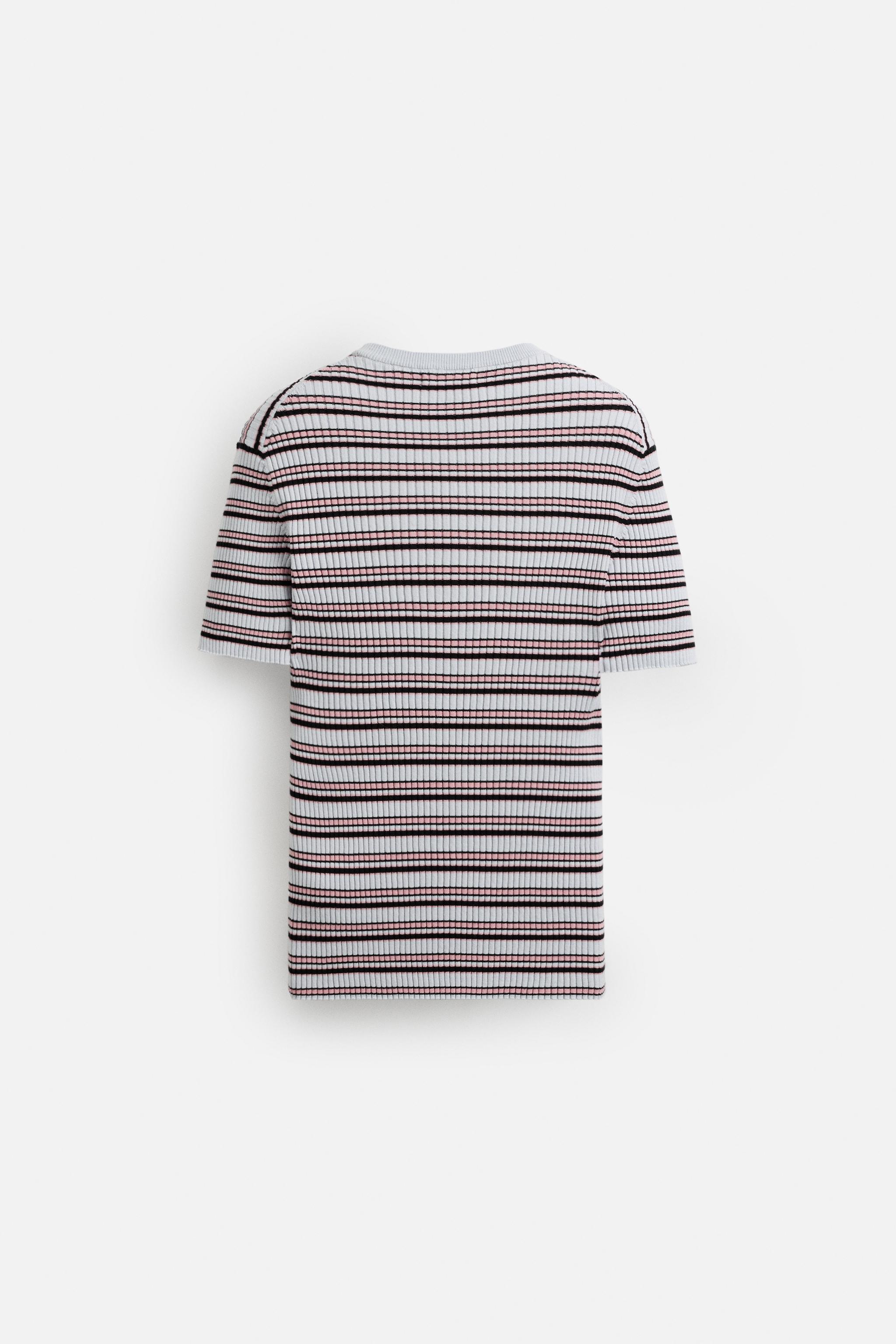 STRIPED RIBBED KNIT T-SHIRT