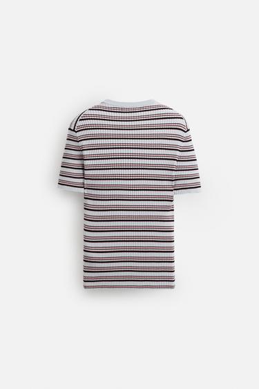 T-SHIRT EN MAILLE CÔTELÉE À RAYURES - rayures de Zara - Image 7