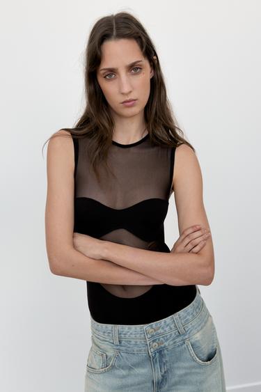 BODY BIMATIÈRE AVEC TULLE - Noir de Zara - Image 2
