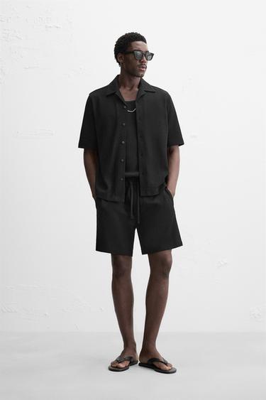 STRIPED JACQUARD BERMUDA SHORTS - Black by Zara