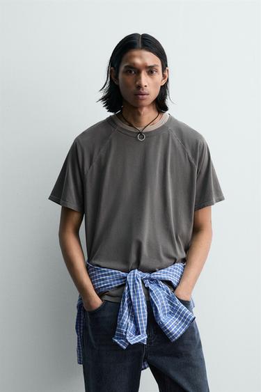 Zara RELAXED FIT LIGHTWEIGHT T-SHIRT - Taupe gray