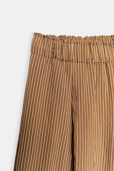 STRIPED WIDE-LEG TROUSERS - Caramel by Zara - Image 9
