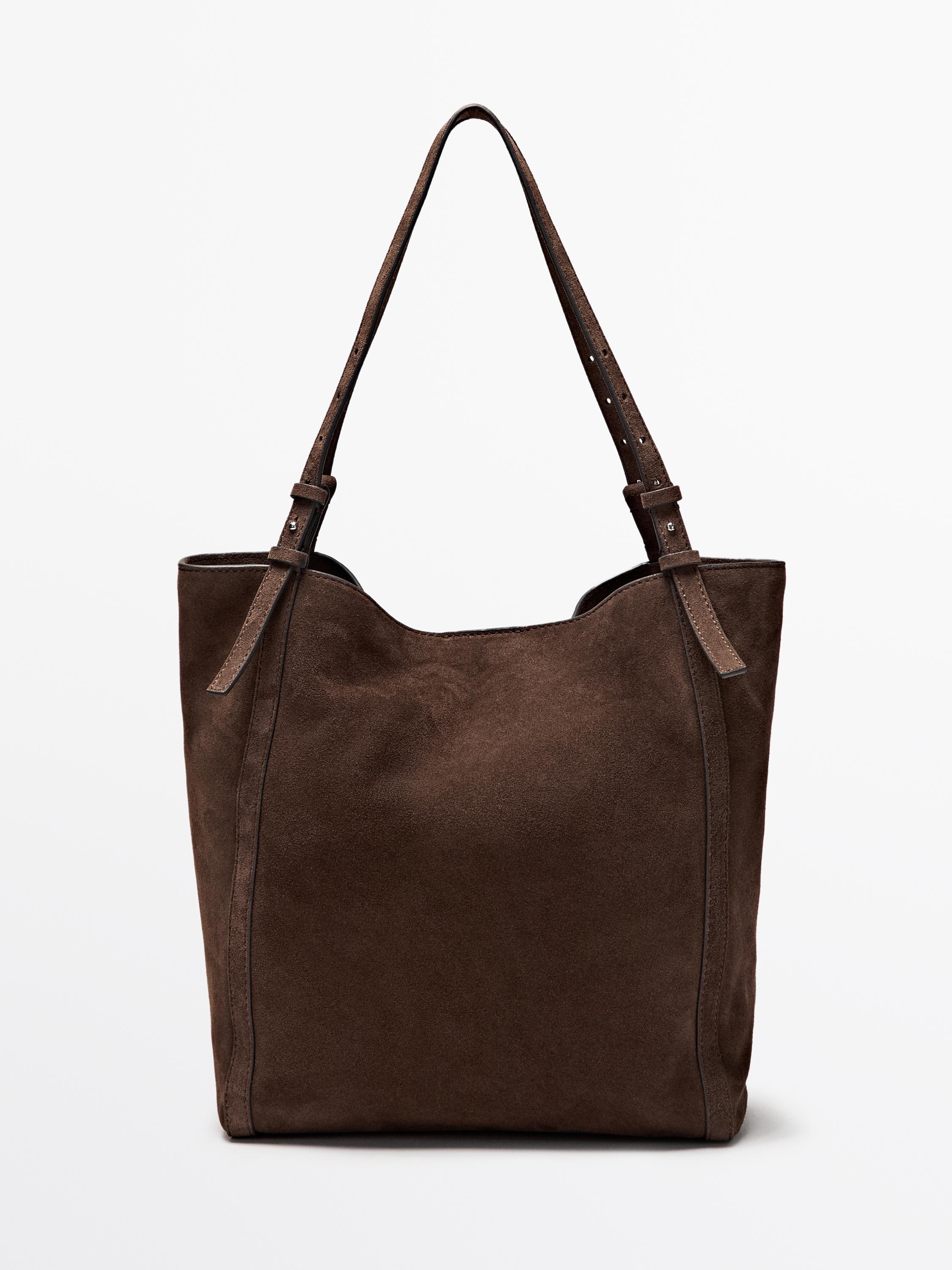 Split suede leather tote bag