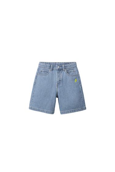 CALÇÕES BERMUDA DE DENIM ÀS RISCAS PENN © - Azul-claro da Zara