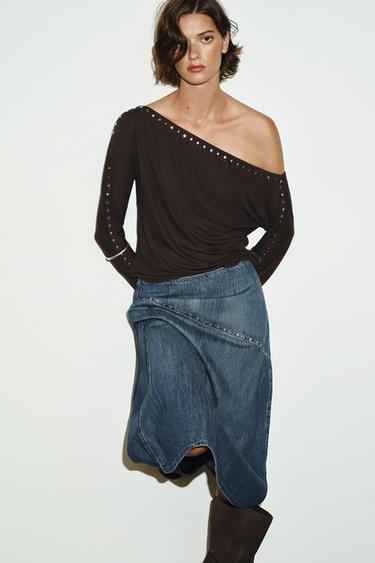 TRF STUDDED DENIM SKIRT - Blue by Zara - Image 3