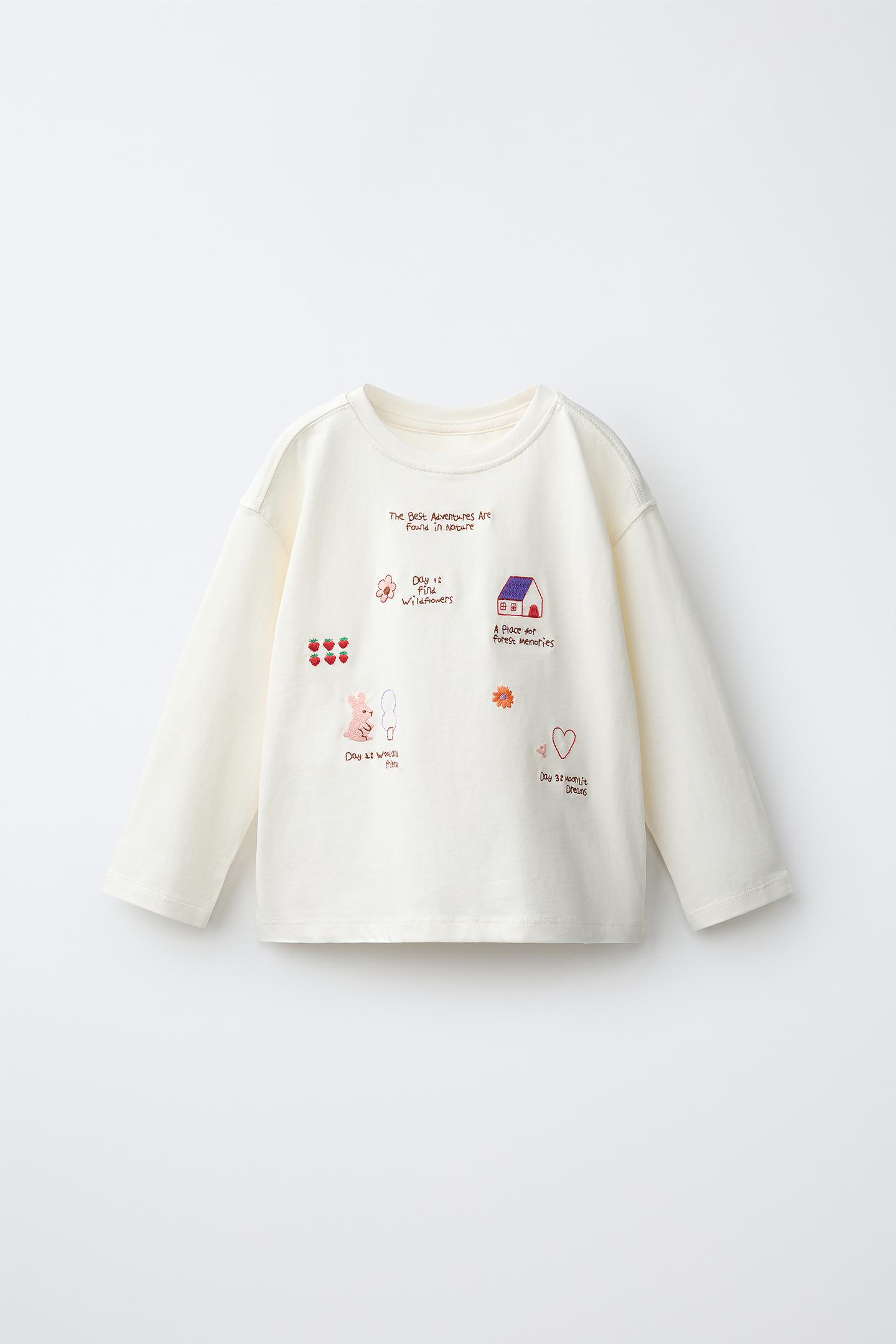 Детская футболка Zara Embroidered Detail, цвет: Экрю