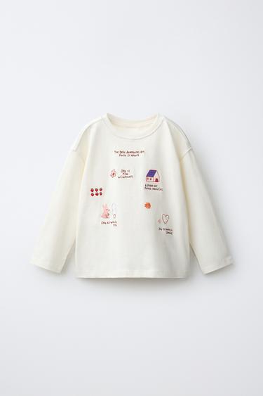 CAMISETA DETALLE BORDADO - Crudo de Zara