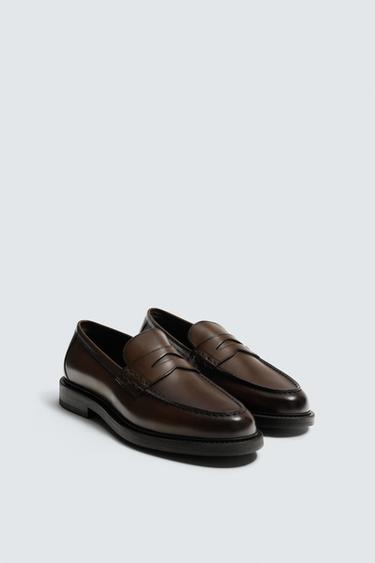 LEATHER PENNY LOAFERS - Brown by Zara
