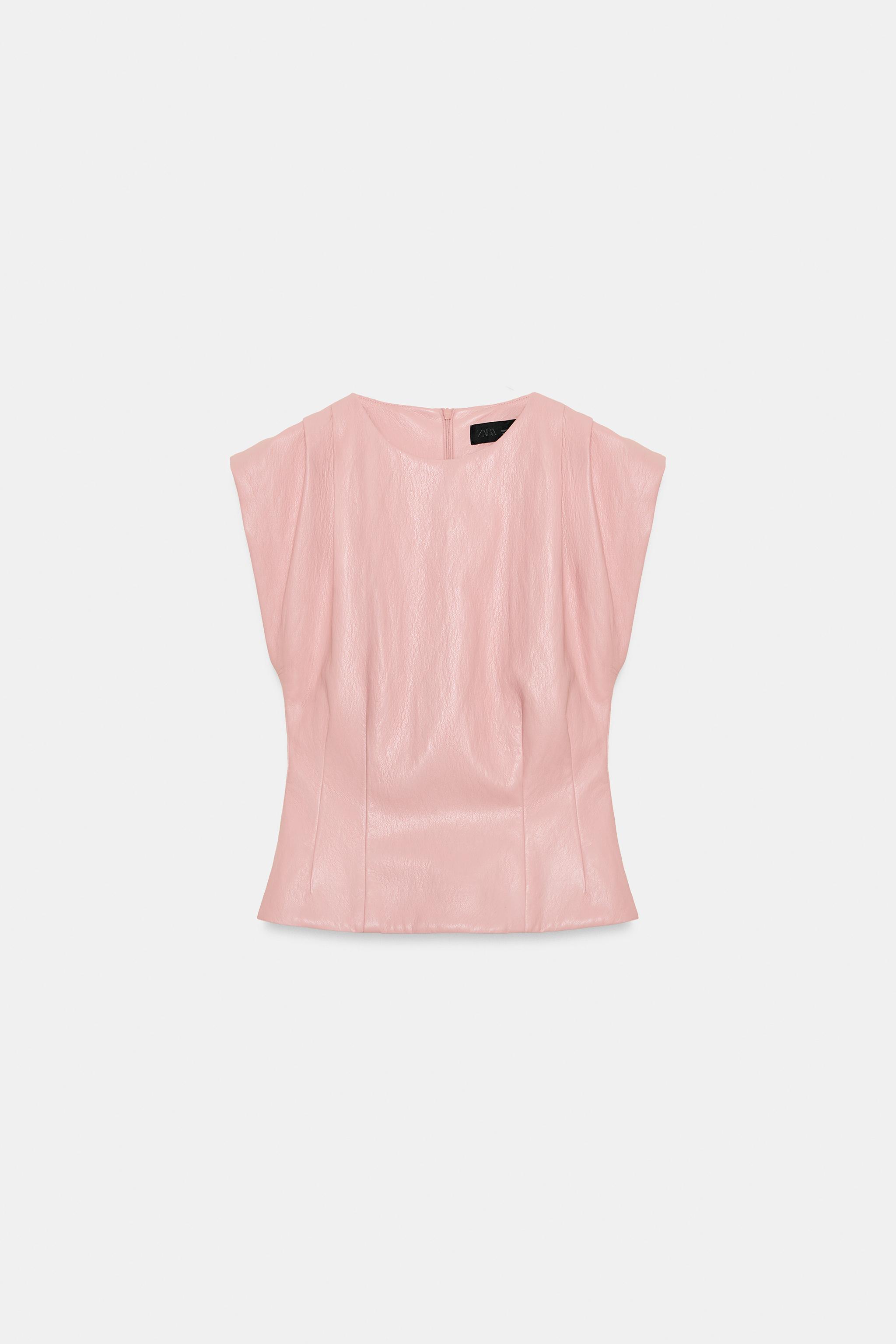 FAUX LEATHER SHOULDER PLEAT TOP
