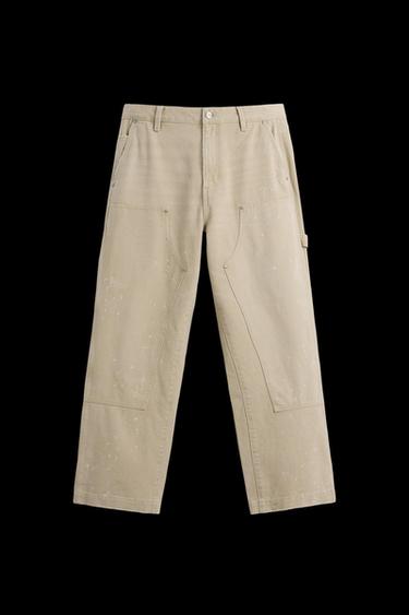 Zara SPLATTER CARPENTER PANTS - Ecru - Image 0