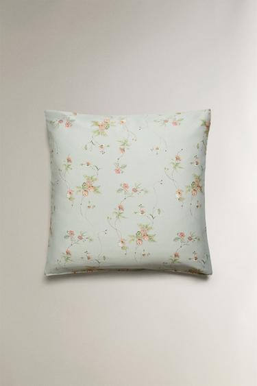 FLORAL BRANCH SATEEN PILLOWCASE (300 THREAD COUNT) - Blue / Green by Zara - Image 2