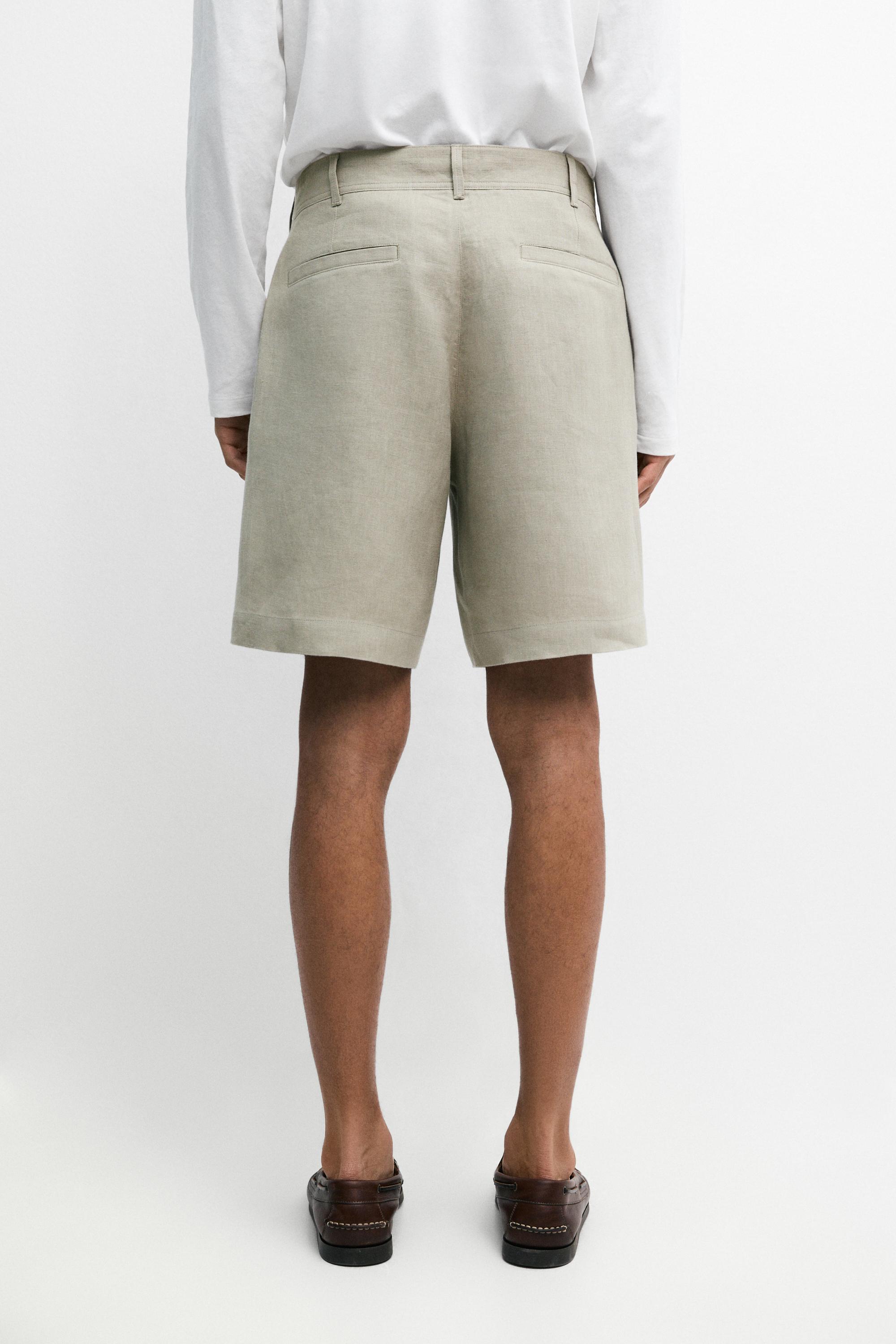 100% linen short Bermuda shorts