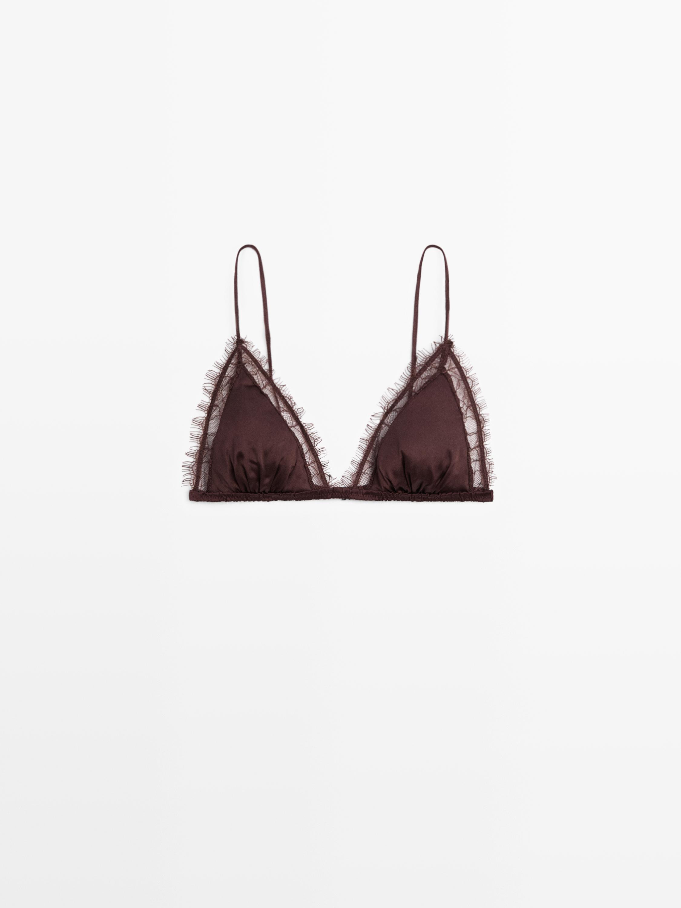 Silk and lace triangle bralette — Mink marl