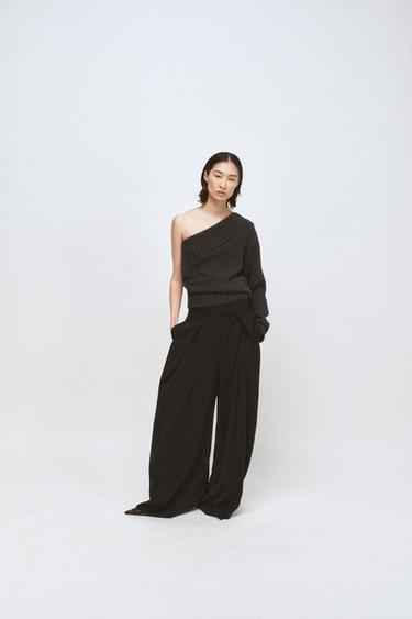 Zara ZW COLLECTION PLEATED WIDE LEG PANTS - Black