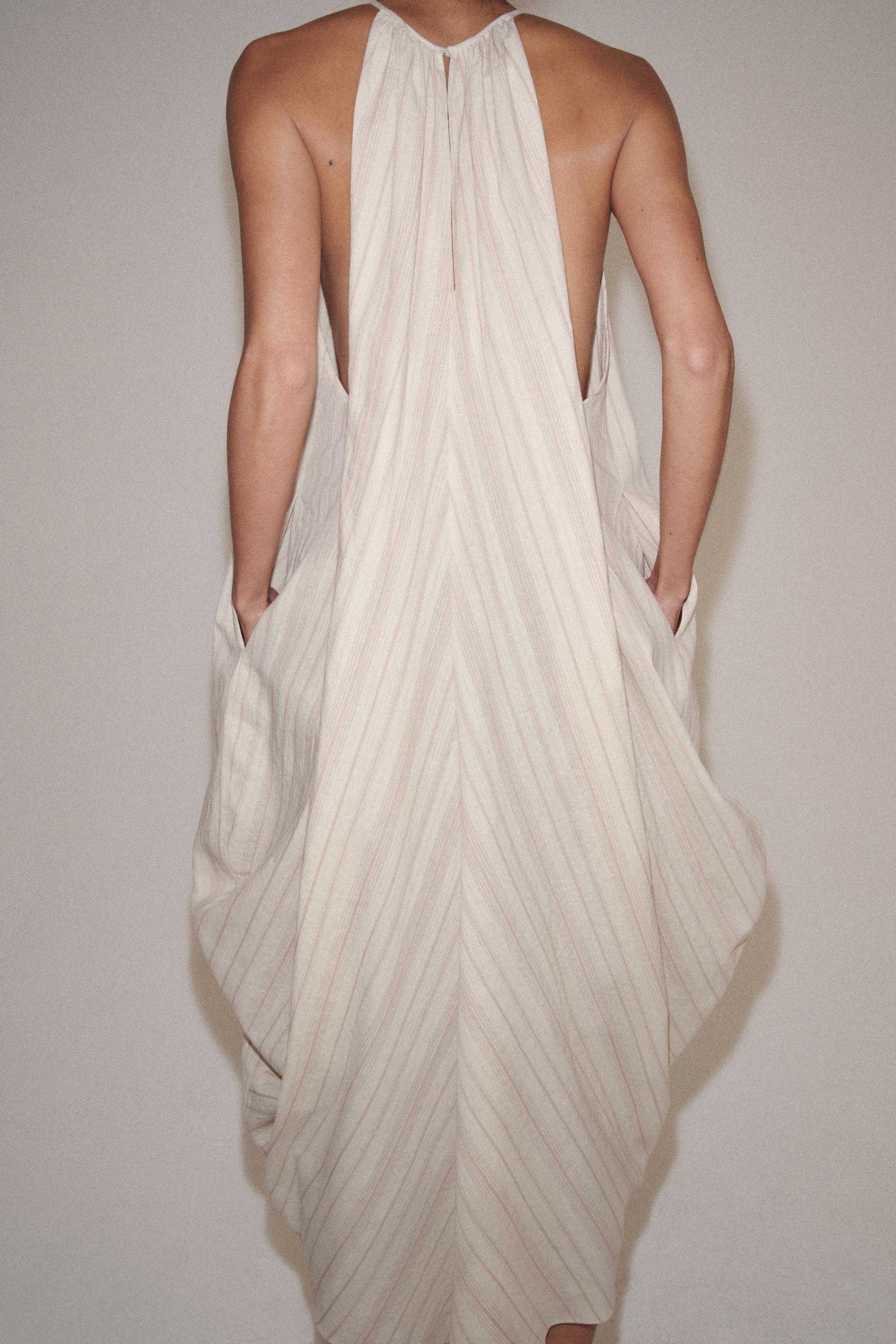 HALTER DRESS WITH LINEN ZW COLLECTION - striped | ZARA United States