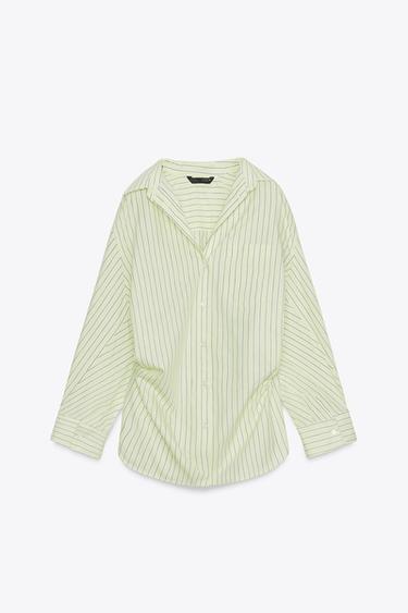 Zara 條紋寬鬆版府綢襯衫 - 淺酸橙色