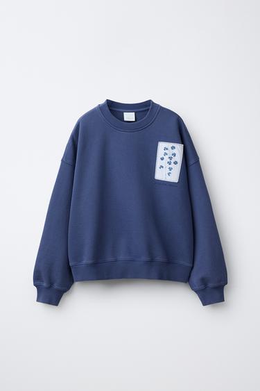 SUDADERA ESTAMPADO FLORES - Azul de Zara - Imagen 0